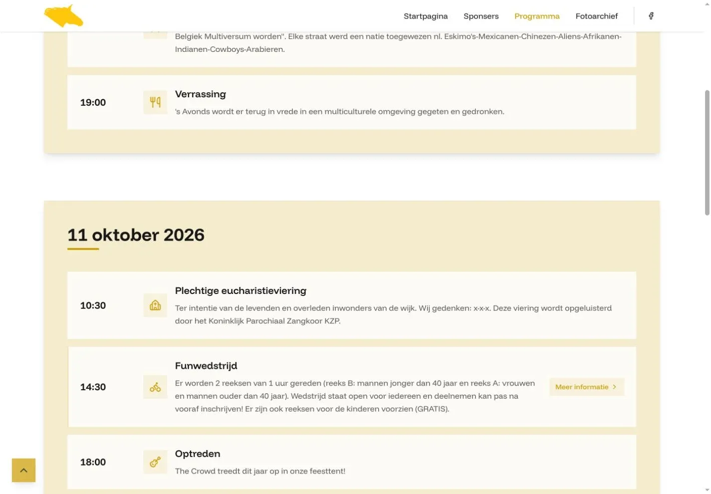 Programmapagina van Belgiek Koerse met de activiteiten per dag