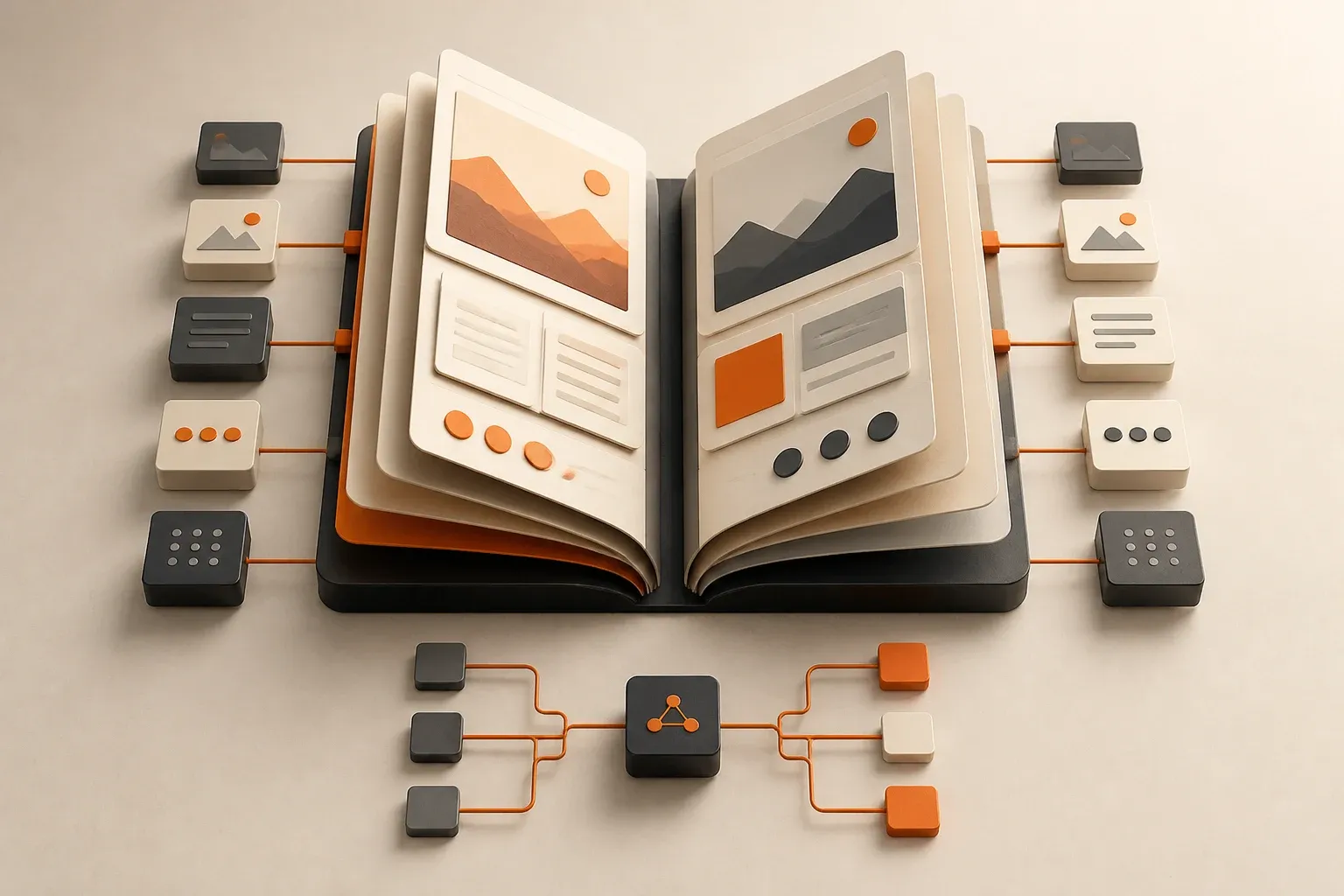 Illustratie van een modulaire tweetalige website en gekoppelde softwarecomponenten
